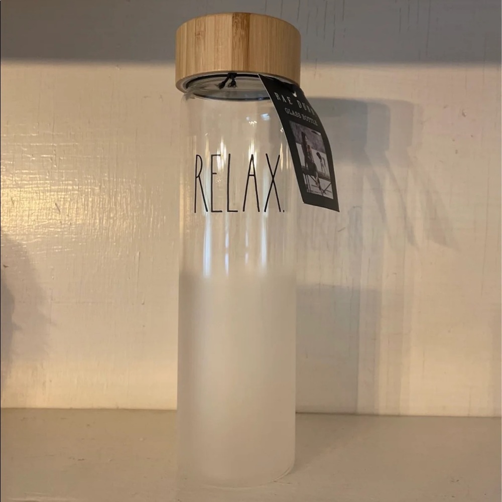 Rae Dunn Glass RELAX water bottle
